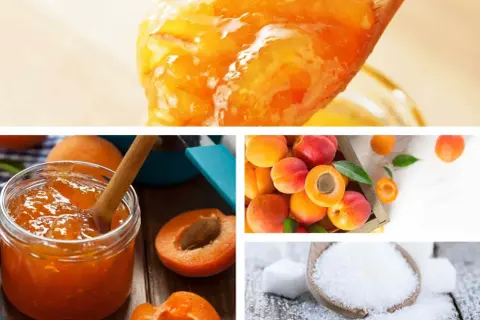 Aprikosenmarmelade im Glas, frische Aprikosen und Zucker. Kann gelierzucker schlecht werden? Ja, wenn er nicht richtig gelagert wird.