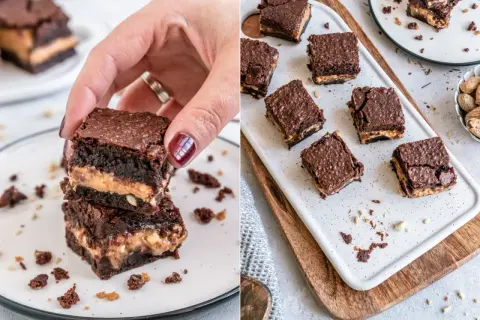 Schokoladige Brownies mit Erdnussbutterfüllung, perfekt für ein einfaches Brownie Rezept.