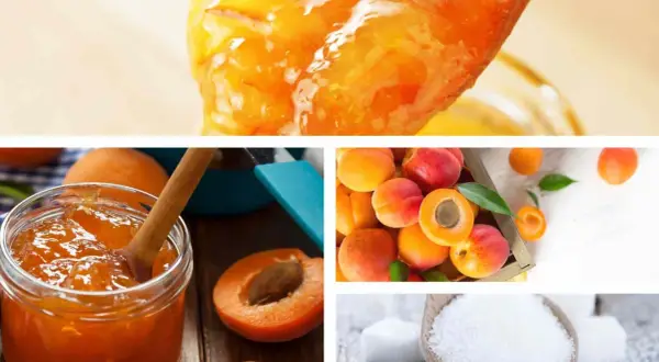 Aprikosenmarmelade im Glas, frische Aprikosen und Zucker. Kann gelierzucker schlecht werden? Ja, wenn er nicht richtig gelagert wird.