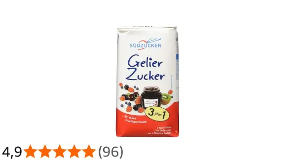 Südzucker Gelierzucker 3:1 für vollen Fruchtgeschmack. Der Unterschied zu Gelierzucker 2:1 liegt im Verhältnis von Früchten zu Zucker.