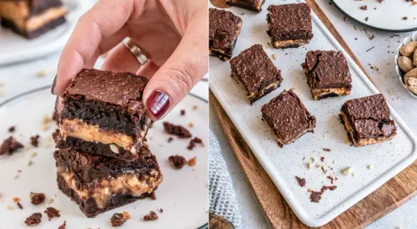 Schokoladige Brownies mit Erdnussbutterfüllung, perfekt für ein einfaches Brownie Rezept.